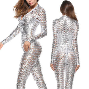 Combinaison moulante sexy femme brillante ajourée La Night - GUAPPAA