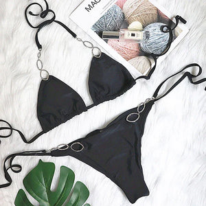 Maillot de bain string tanga ficelle deux pièces push-up à strass Le Majestic - GUAPPAA
