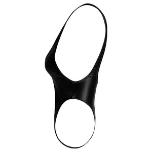 S-XL Mini micro maillot de bain une pièce string noir dos nu simili latex wetlook Agustin - GUAPPAA