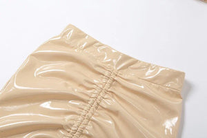 Ensemble clubwear vinyle mini jupe et crop top croisé ouvert sexy Réserve - GUAPPAA