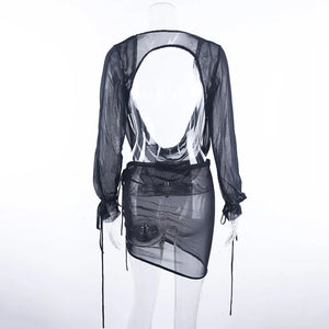 Mini robe décolleté plongeant plissé S M L XL manches longues transparente clubbing soirée Malaga - GUAPPAA