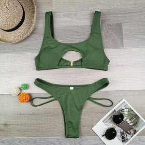 Maillot de bain deux pièces taille haute string tanga décolleté inversé Daytona - GUAPPAA