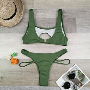 Maillot de bain deux pièces taille haute string tanga décolleté inversé Daytona - GUAPPAA