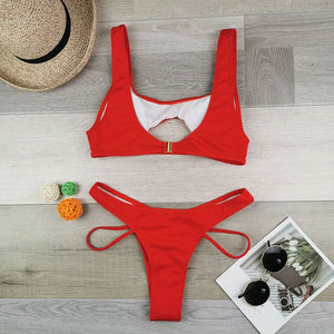 Maillot de bain deux pièces taille haute string tanga décolleté inversé Daytona - GUAPPAA