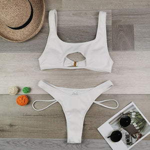 Maillot de bain deux pièces taille haute string tanga décolleté inversé Daytona - GUAPPAA