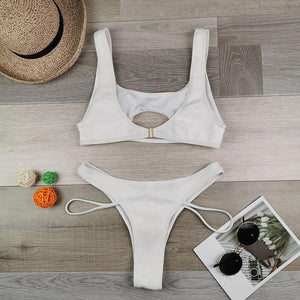 Maillot de bain deux pièces taille haute string tanga décolleté inversé Daytona - GUAPPAA