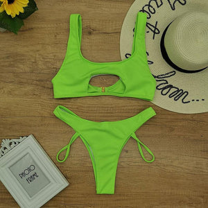 Maillot de bain deux pièces taille haute string tanga décolleté inversé Daytona - GUAPPAA