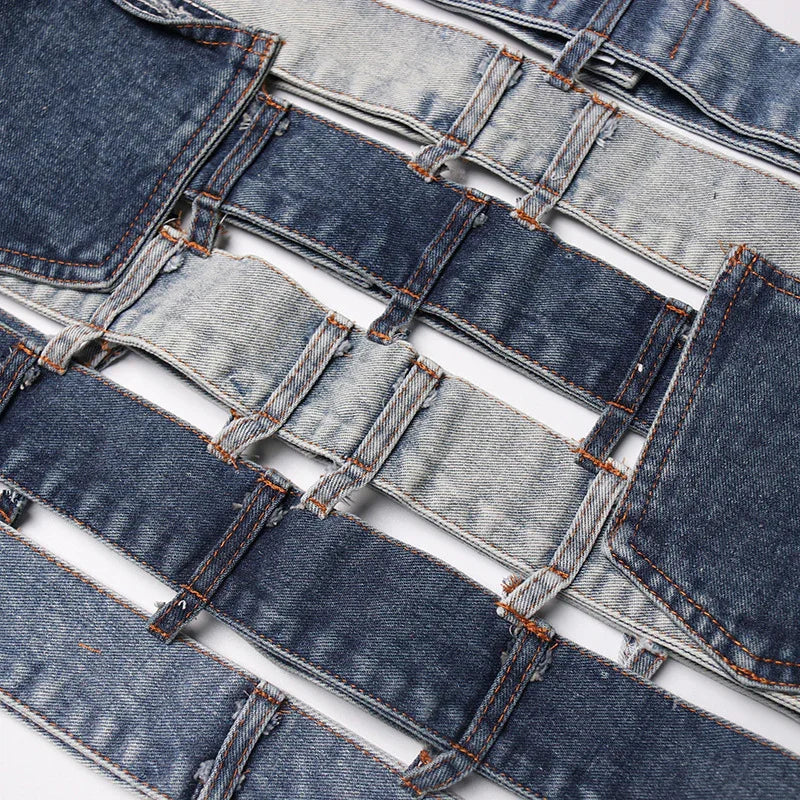 S-L Nova Jupe en jean's taille haute ouverte tendance mode - GUAPPAA