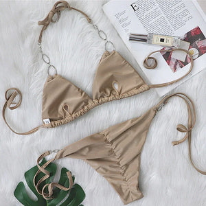 Maillot de bain string tanga ficelle deux pièces push-up à strass Le Majestic - GUAPPAA