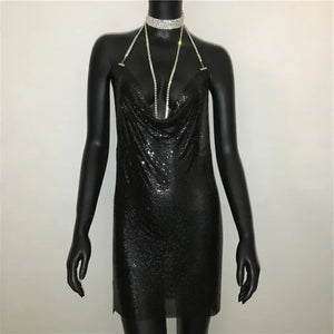 Mini robe à paillettes fendue brillante métallique dorée argentée Nightlook - GUAPPAA