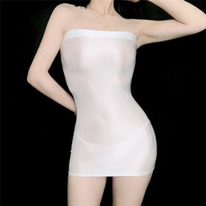 Mini robe moulante sans manches sans bretelles satinée sexy Melrose - GUAPPAA