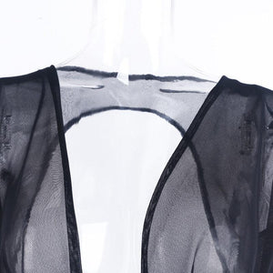 Mini robe décolleté plongeant plissé S M L XL manches longues transparente clubbing soirée Malaga - GUAPPAA