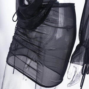 Mini robe décolleté plongeant plissé S M L XL manches longues transparente clubbing soirée Malaga - GUAPPAA