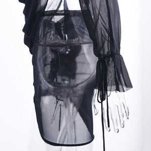 Mini robe décolleté plongeant plissé S M L XL manches longues transparente clubbing soirée Malaga - GUAPPAA