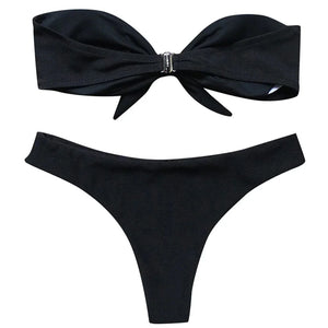 S M L Maillot de bain échancré deux pièces bandeau à noeud Quelo - GUAPPAA