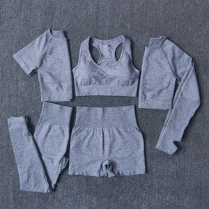 Ensemble 5 pièces fitness femme legging short pull t-shirt crop top sport gym - GUAPPAA