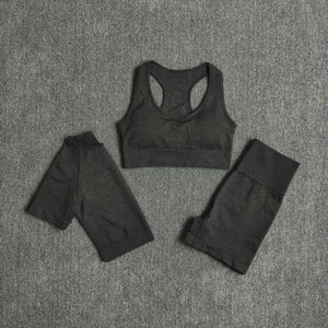 Ensemble fitness sport yoga trois pièces pantalon short et crop top bretelle push-up Summer - GUAPPAA