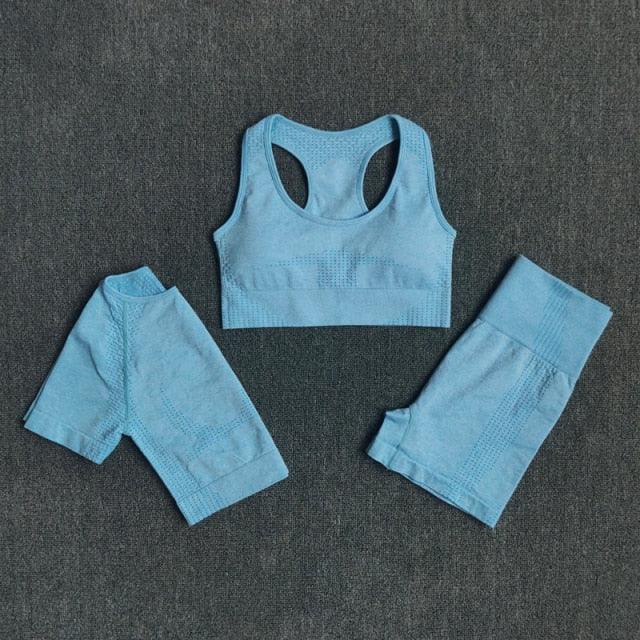 Ensemble fitness sport yoga trois pièces pantalon short et crop top bretelle push-up Summer - GUAPPAA