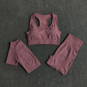 Ensemble fitness sport yoga trois pièces pantalon short et crop top bretelle push-up Summer - GUAPPAA