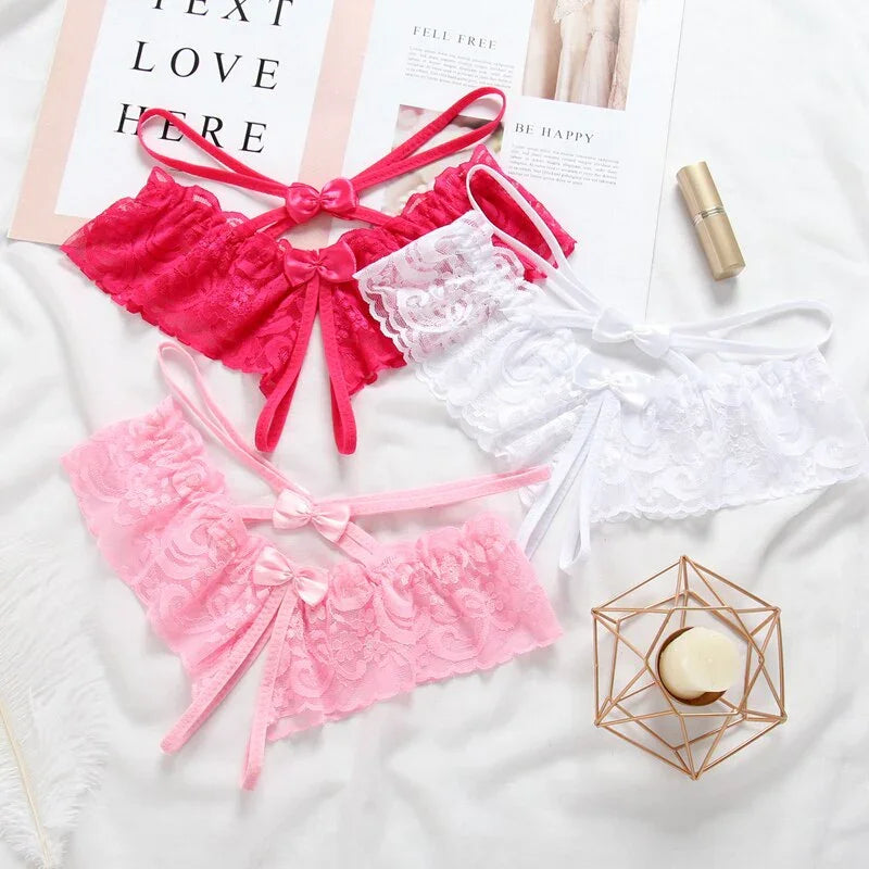 String tanga brésilien dentelle fendu à ficelles ouvert - GUAPPAA