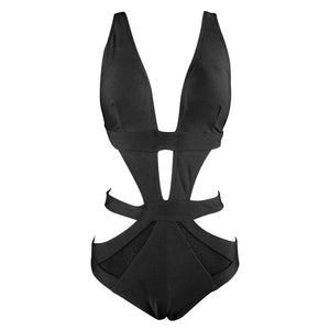 S-XL Meia maillot de bain trikini une pièce avec transparence chic noir - GUAPPAA