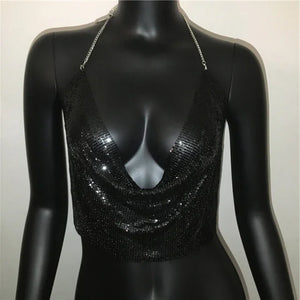 XS-XXL Crop top dos nu brillant à sequins paillettes et décolleté profond Lorna - GUAPPAA