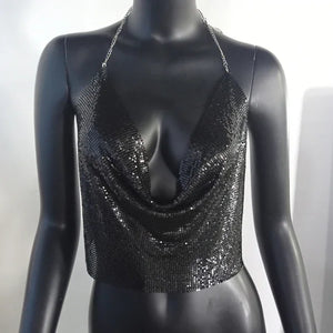 XS-XXL Crop top dos nu brillant à sequins paillettes et décolleté profond Lorna - GUAPPAA