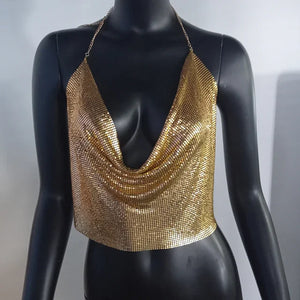 XS-XXL Crop top dos nu brillant à sequins paillettes et décolleté profond Lorna - GUAPPAA