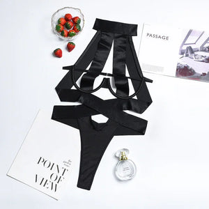 S M L Body string ouvert à bandes larges noir sexy L'Obscurité - GUAPPAA