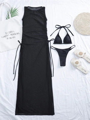 Maillot de bain string ficelle trois pièces avec robe de plage transparente Transparencia - GUAPPAA