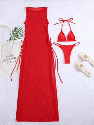 Maillot de bain string ficelle trois pièces avec robe de plage transparente Transparencia - GUAPPAA