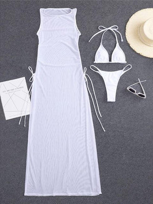 Maillot de bain string ficelle trois pièces avec robe de plage transparente Transparencia - GUAPPAA