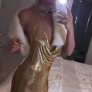 Mini robe à paillettes fendue brillante métallique dorée argentée Nightlook - GUAPPAA