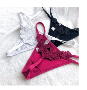 XS-XXL Micro string ficelle satiné dentelle fleurie au dos Fendra - GUAPPAA