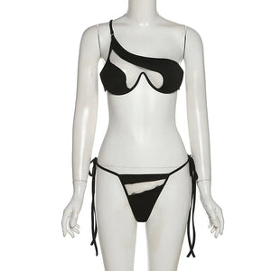 Micro bikini string tanga ficelle transparent luxe une épaule design Montori - GUAPPAA