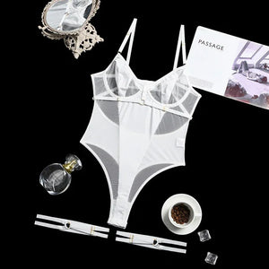 Body string transparent et jarretières doubles sexy lingerie raffinée Structure - GUAPPAA