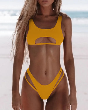 Maillot de bain deux pièces taille haute string tanga décolleté inversé Daytona - GUAPPAA