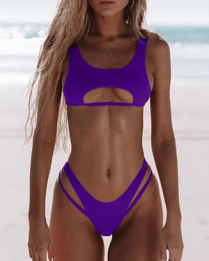 Maillot de bain deux pièces taille haute string tanga décolleté inversé Daytona - GUAPPAA