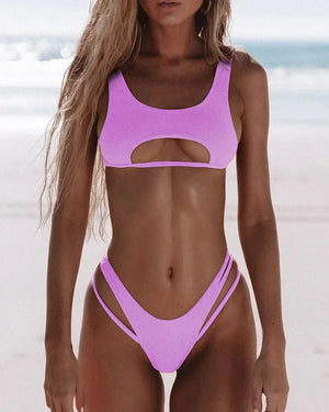 Maillot de bain deux pièces taille haute string tanga décolleté inversé Daytona - GUAPPAA