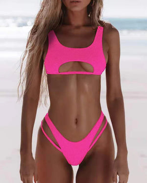 Maillot de bain deux pièces taille haute string tanga décolleté inversé Daytona - GUAPPAA