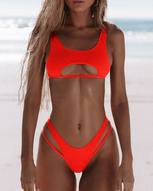 Maillot de bain deux pièces taille haute string tanga décolleté inversé Daytona - GUAPPAA