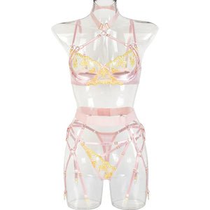 S-XL L'Opportun lingerie exotique trois pièces luxueuse satinée ouverte - GUAPPAA