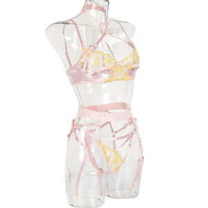 S-XL L'Opportun lingerie exotique trois pièces luxueuse satinée ouverte - GUAPPAA