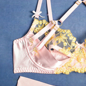 S-XL L'Opportun lingerie exotique trois pièces luxueuse satinée ouverte - GUAPPAA