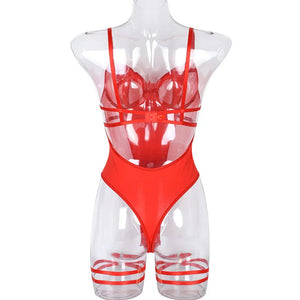 Body string transparent et jarretières doubles sexy lingerie raffinée Structure - GUAPPAA