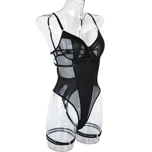 Body string transparent et jarretières doubles sexy lingerie raffinée Structure - GUAPPAA