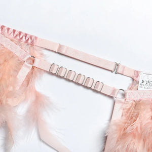 XS-L Ensemble lingerie trois pièces à chaînettes et plumes érotique Feu Nocturne - GUAPPAA