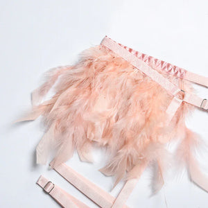 XS-L Ensemble lingerie trois pièces à chaînettes et plumes érotique Feu Nocturne - GUAPPAA