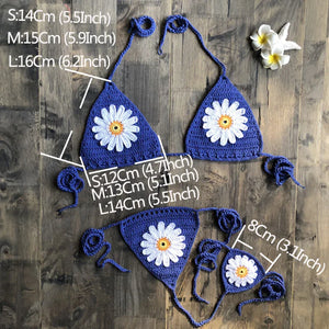 Micro bikini string ficelle crochet extrême deux pièces tricoté main Paquerettes - GUAPPAA