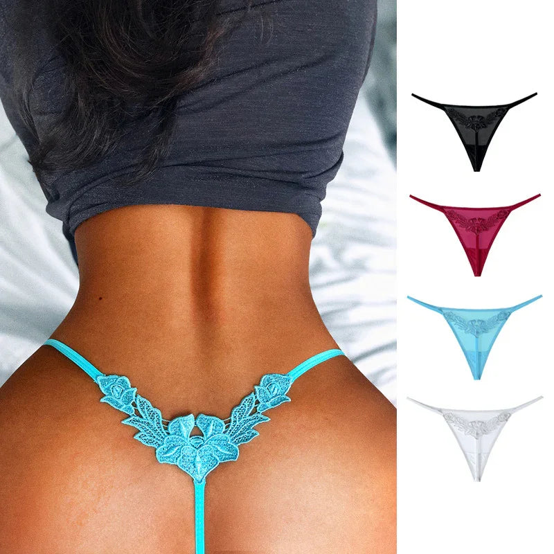 Micro string ficelle satiné Fendra rouge avec dentelle fleurie au dos